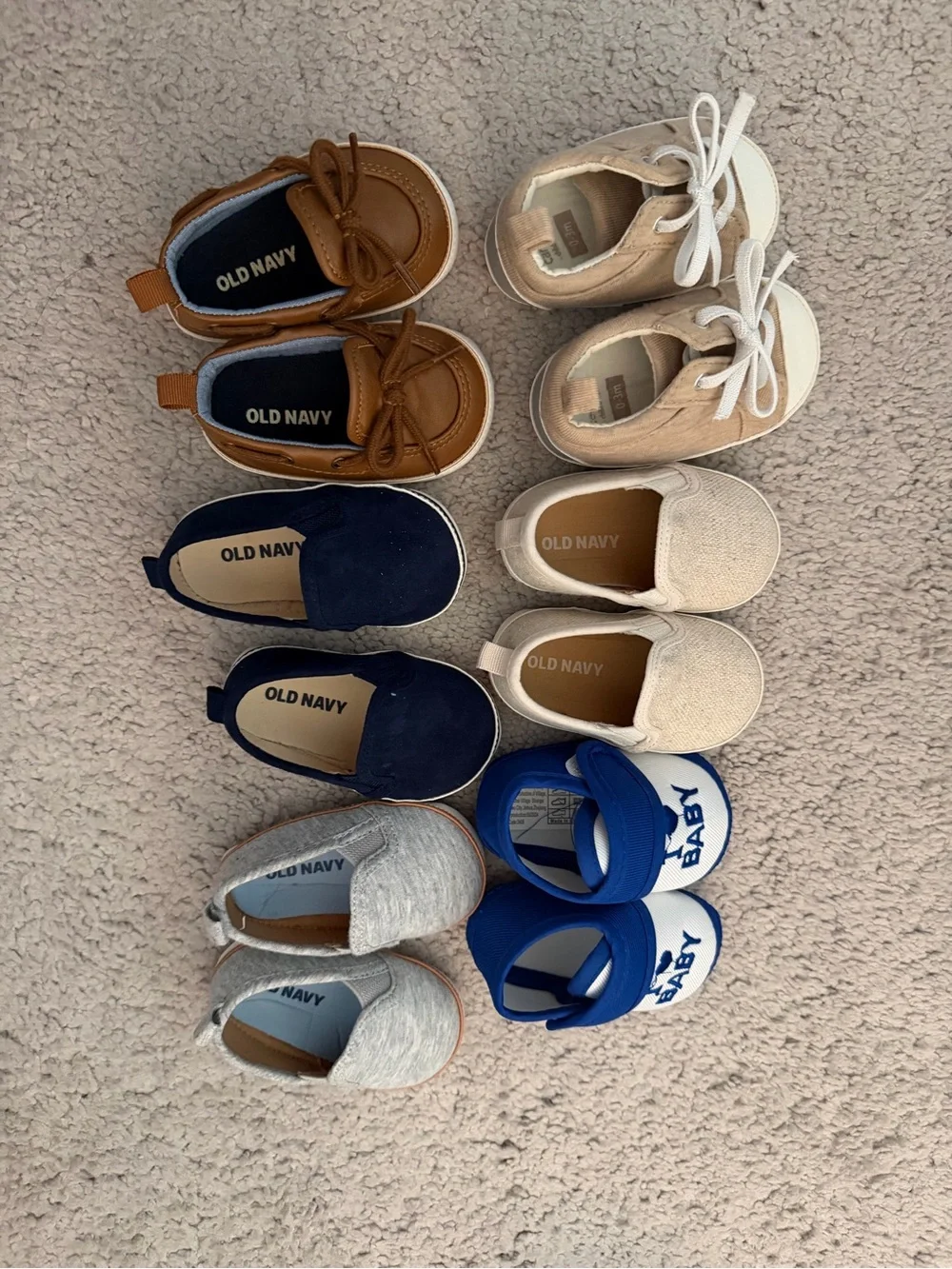 Old Navy Baby Shoe Lot — Brown, Navy, Cream, Gray, Blue